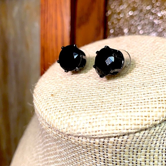 Big Bold Faceted Jet Crystal Ear Studs - Picture 4 of 4